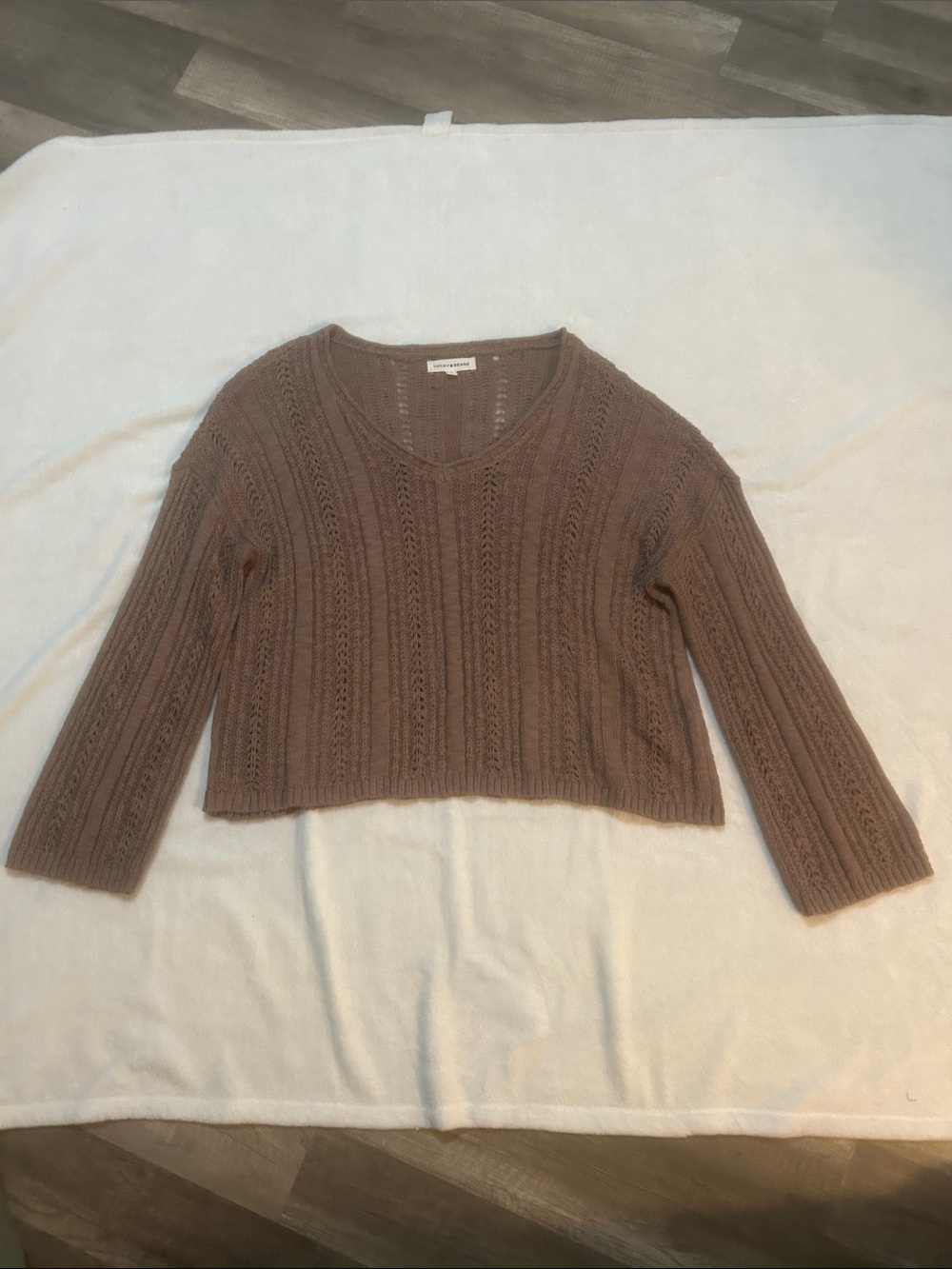 Lucky Brand Women’s Sweater Brown Open knit V Neck Lightweight Size XL